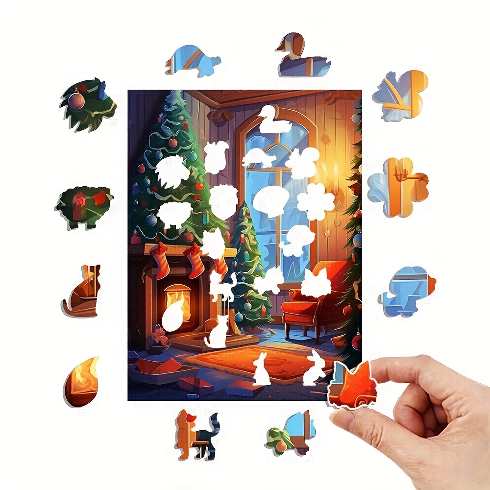 Fireplace Socks Christmas Tree - Wooden Jigsaw Puzzles