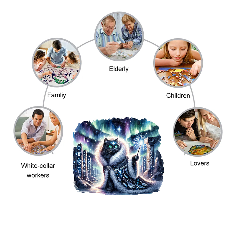 Rubbyoo Majestic Sorcerer Cat | Guardian Of The Arcane - Wooden Jigsaw Puzzle