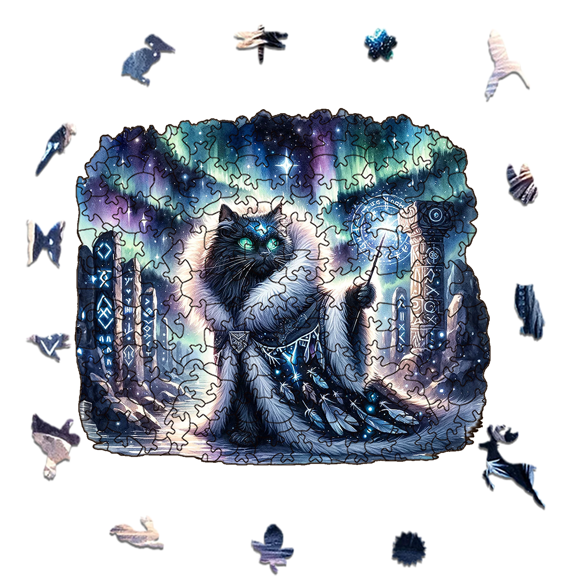 Rubbyoo Majestic Sorcerer Cat | Guardian Of The Arcane - Wooden Jigsaw Puzzle