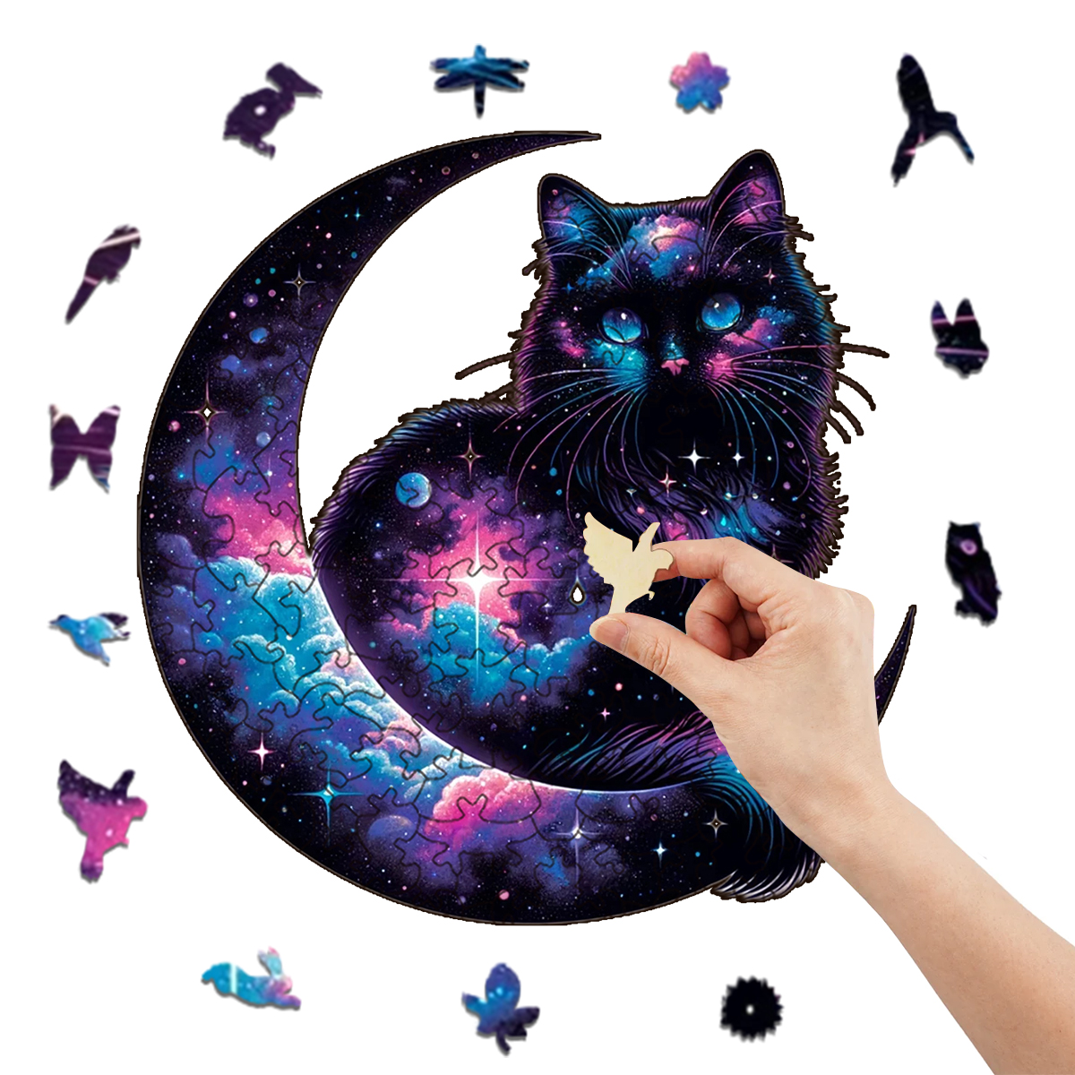 Rubbyoo Cosmic Garden Cat -4 Wooden Jigsaw Puzzle