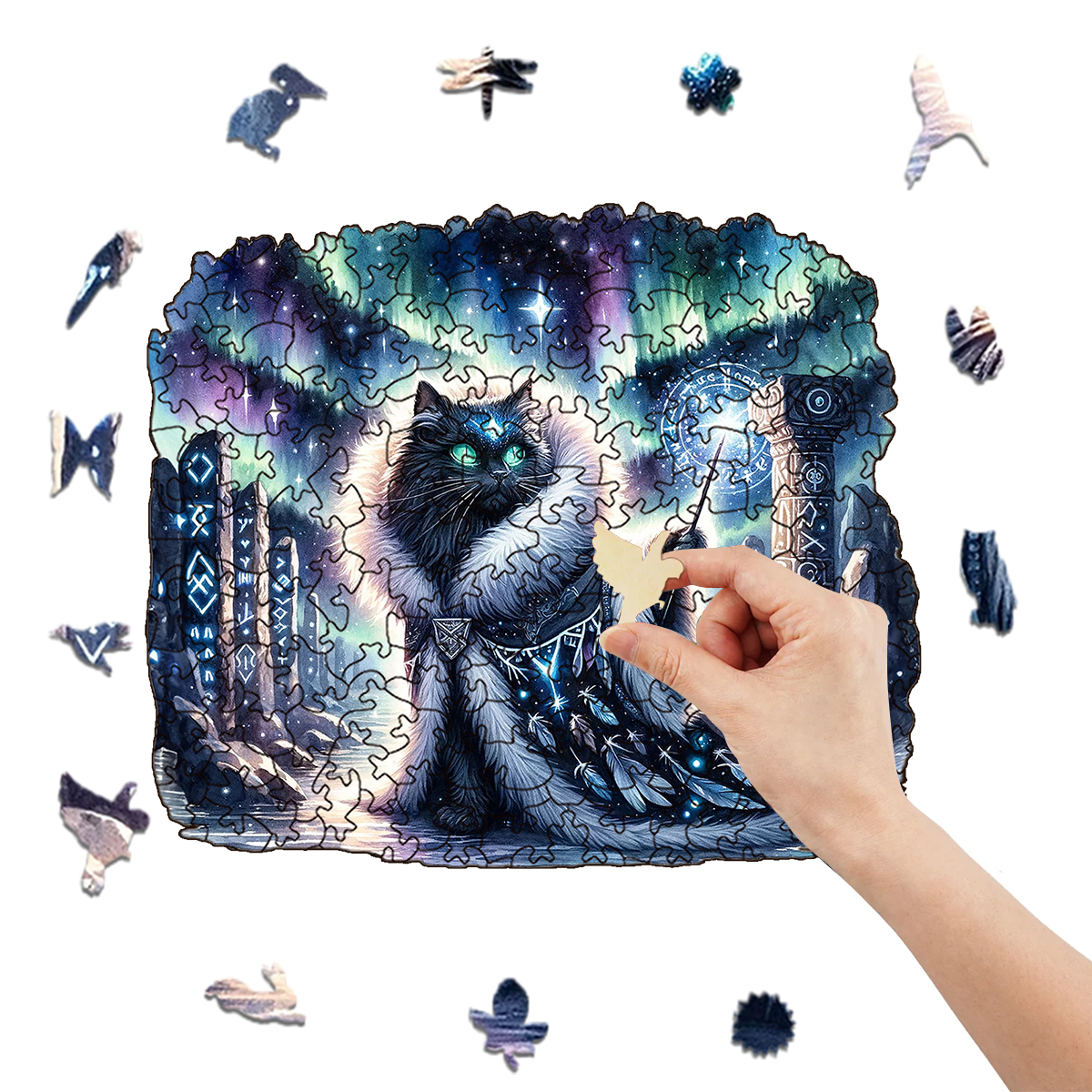 Rubbyoo Majestic Sorcerer Cat | Guardian Of The Arcane - Wooden Jigsaw Puzzle