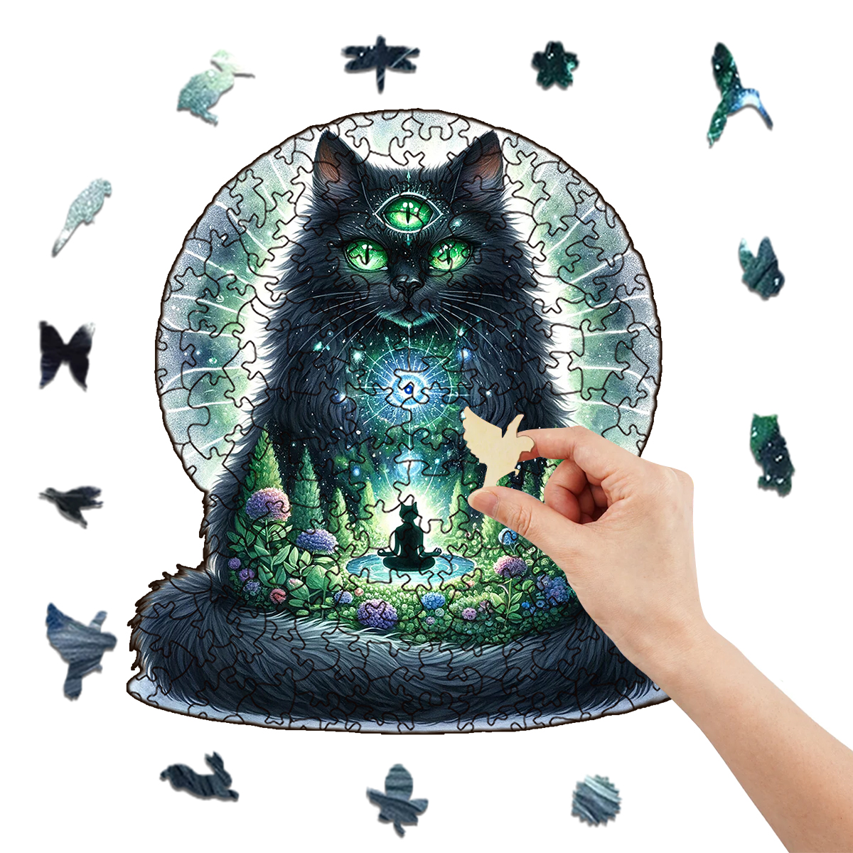 Rubbyoo Majestic Sorcerer Cat | Guardian Of The Arcane -4 Wooden Jigsaw Puzzle