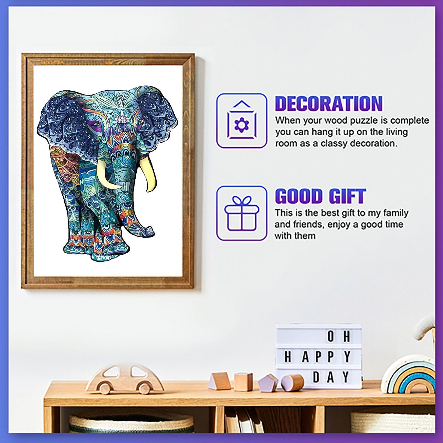Blue Elephant - Wooden Jigsaw Puzzle
