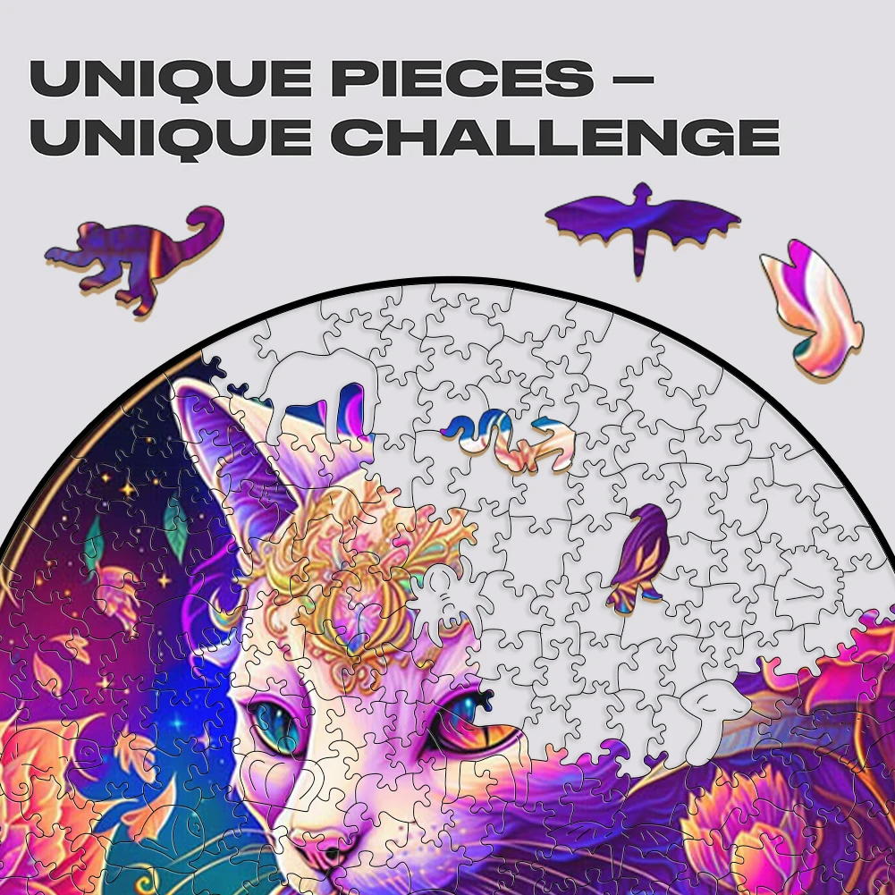 Beautiful Cat Round Shaped - Wooden Jigsaw Puzzle