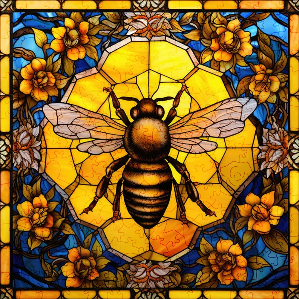 Orange Flower Bumblebee - Wooden Jigsaw Puzzle
