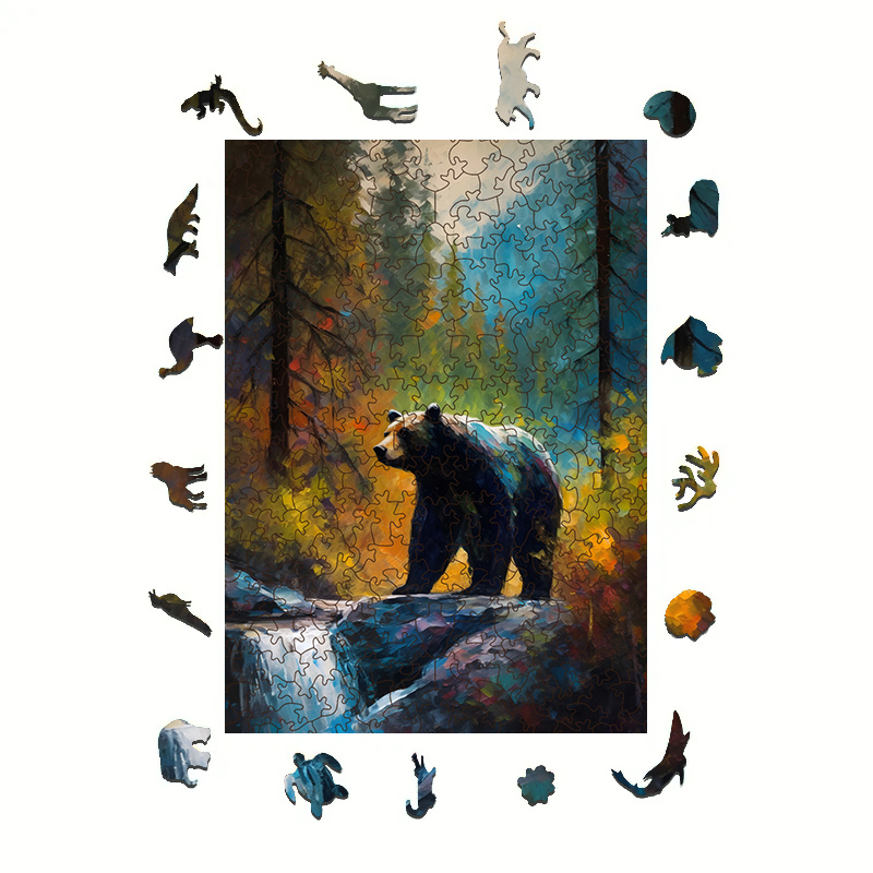 Rubbyoo Bear on the Rock by Yosemite Creek - Wooden Jigsaw Puzzle 