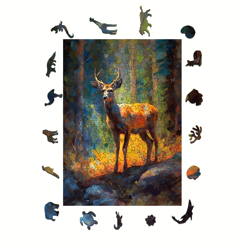 Rubbyoo Deer on the Rock in Yosemite's Forest - Wooden Jigsaw Puzzle 