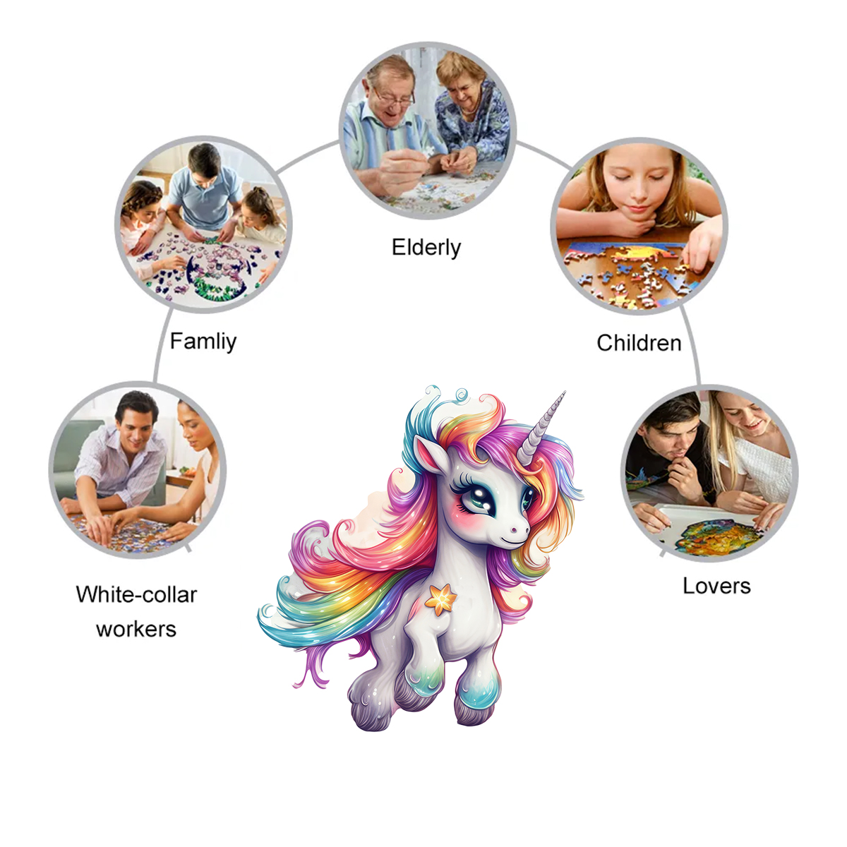 Rubbyoo Cute Unicorn With A Rainbow Mane - Wooden Jigsaw Puzzle