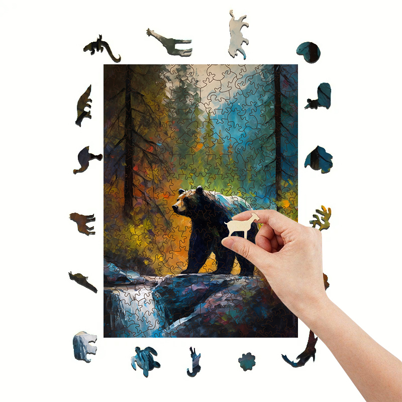 Rubbyoo Bear on the Rock by Yosemite Creek - Wooden Jigsaw Puzzle 