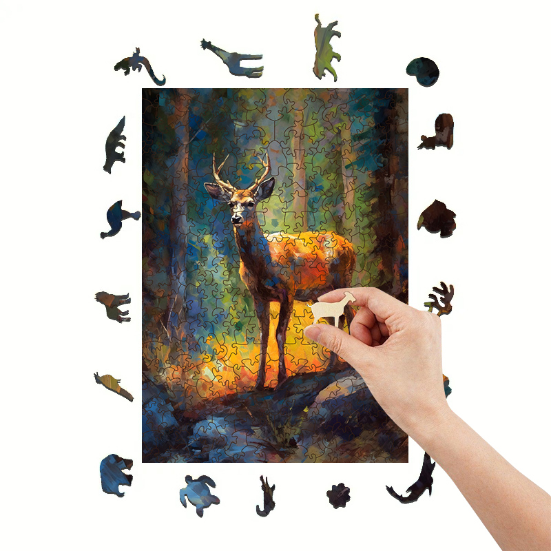 Rubbyoo Deer on the Rock in Yosemite's Forest - Wooden Jigsaw Puzzle 