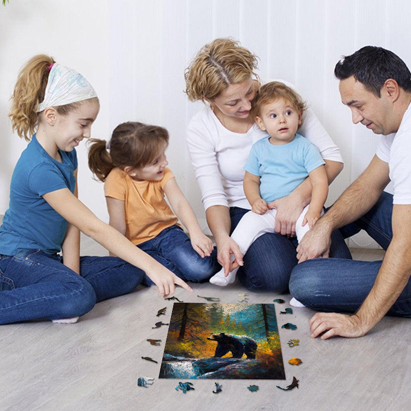 Rubbyoo Bear on the Rock by Yosemite Creek - Wooden Jigsaw Puzzle 