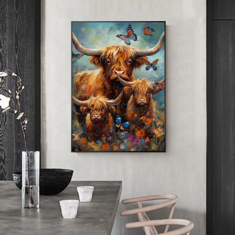 Rubbyoo Highland cow with butterflies - Wooden Jigsaw Puzzle 