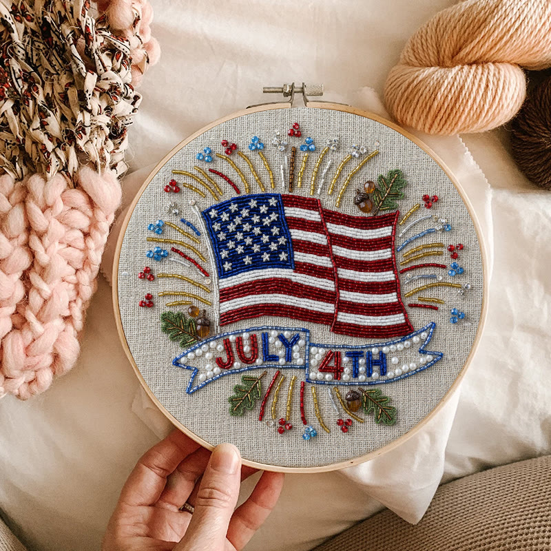 Rubbyoo Bead Embroidery Kit - 4th Of July | Diy Handmade Craft | Unique Hoop Art - image 3