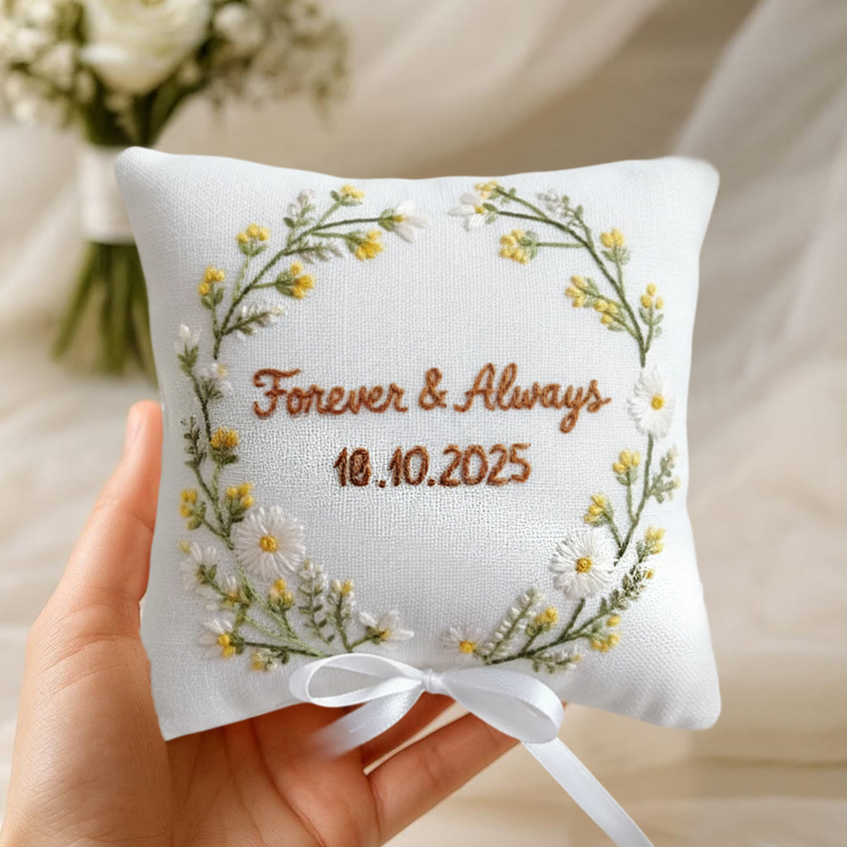 Rubbyoo Personalized Ring Bearer Pillow Embroidery Kit - Daisy Yellow Flower Wreath | Beginner Diy | Weddings Anniversaries - image 6