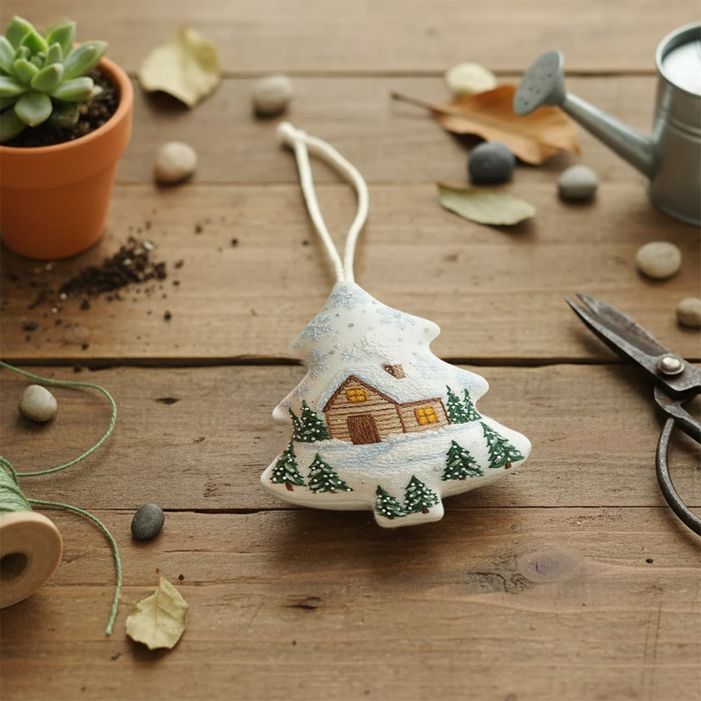 Rubbyoo Tree-shaped Embroidery Kit - Winter Cabin Scene | Polished Embroidery | Beginner-friendly Diy Craft - image 6