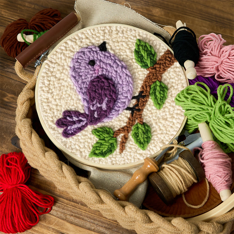 Perched Purple Bird Punch Needle Kit - Relaxing Craft | Delicate Home Addition - image 12