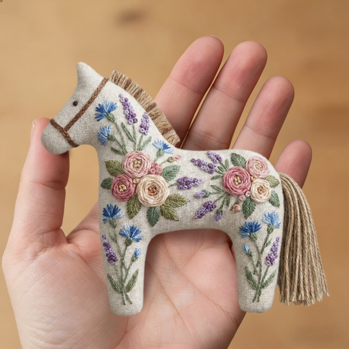 Rubbyoo Dala Horse Embroidery Kit - Lavender And Rose Floral Charm | Botanical Gift For Her | Romantic Bag Accessory - image 8