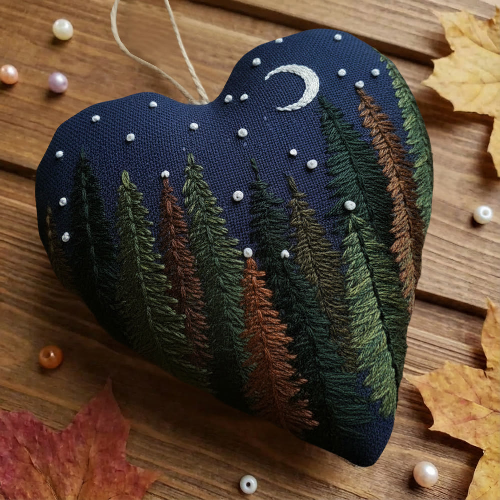 Rubbyoo Heart Embroidery Kit - Midnight Forest | Rustic Embroidered Handicraft | Healing Landscape Bag Charm - image 9