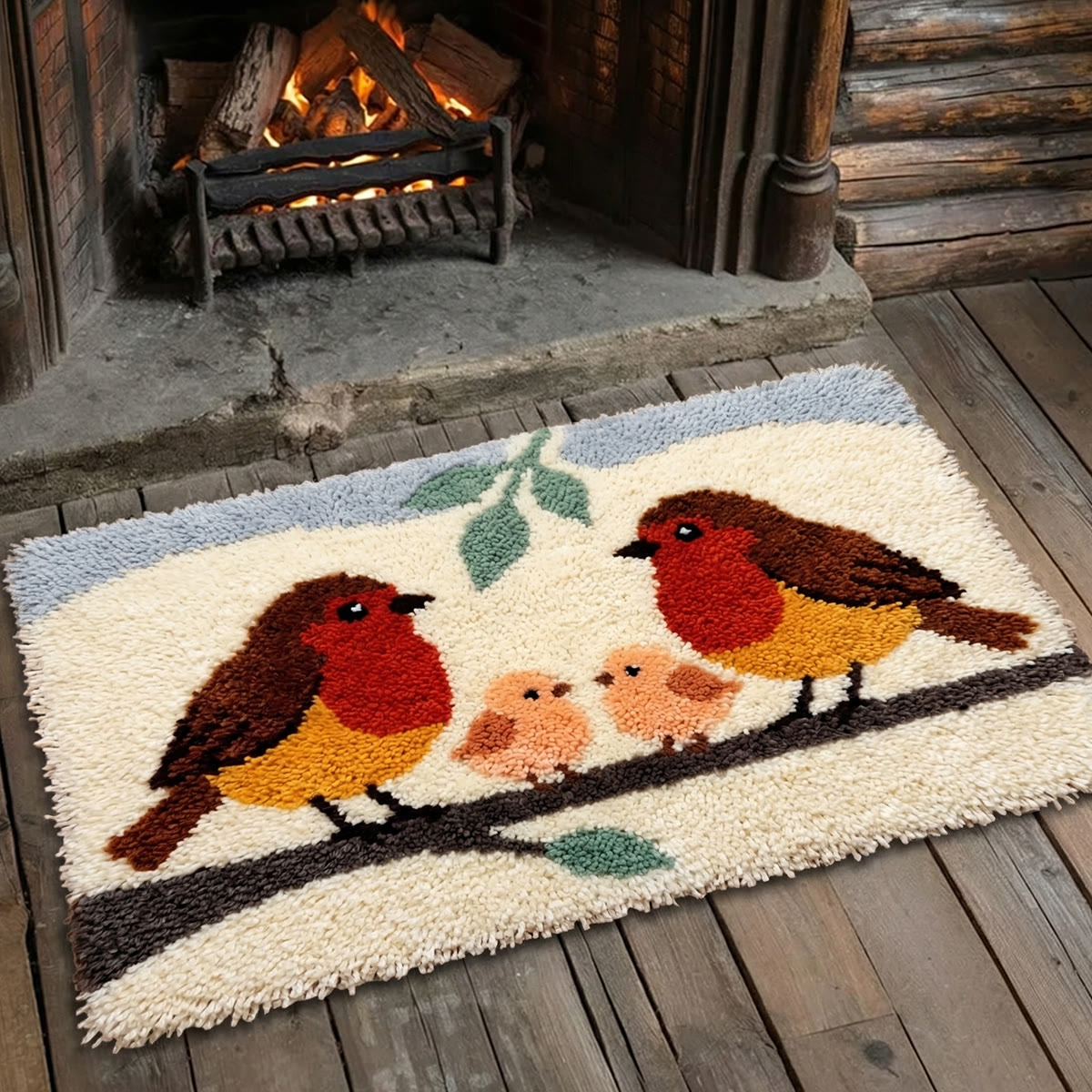 Rubbyoo Latch Hook Rug Kit - Robin Family | Diy Welcome Doormat | Handmade Home Decor - image 3