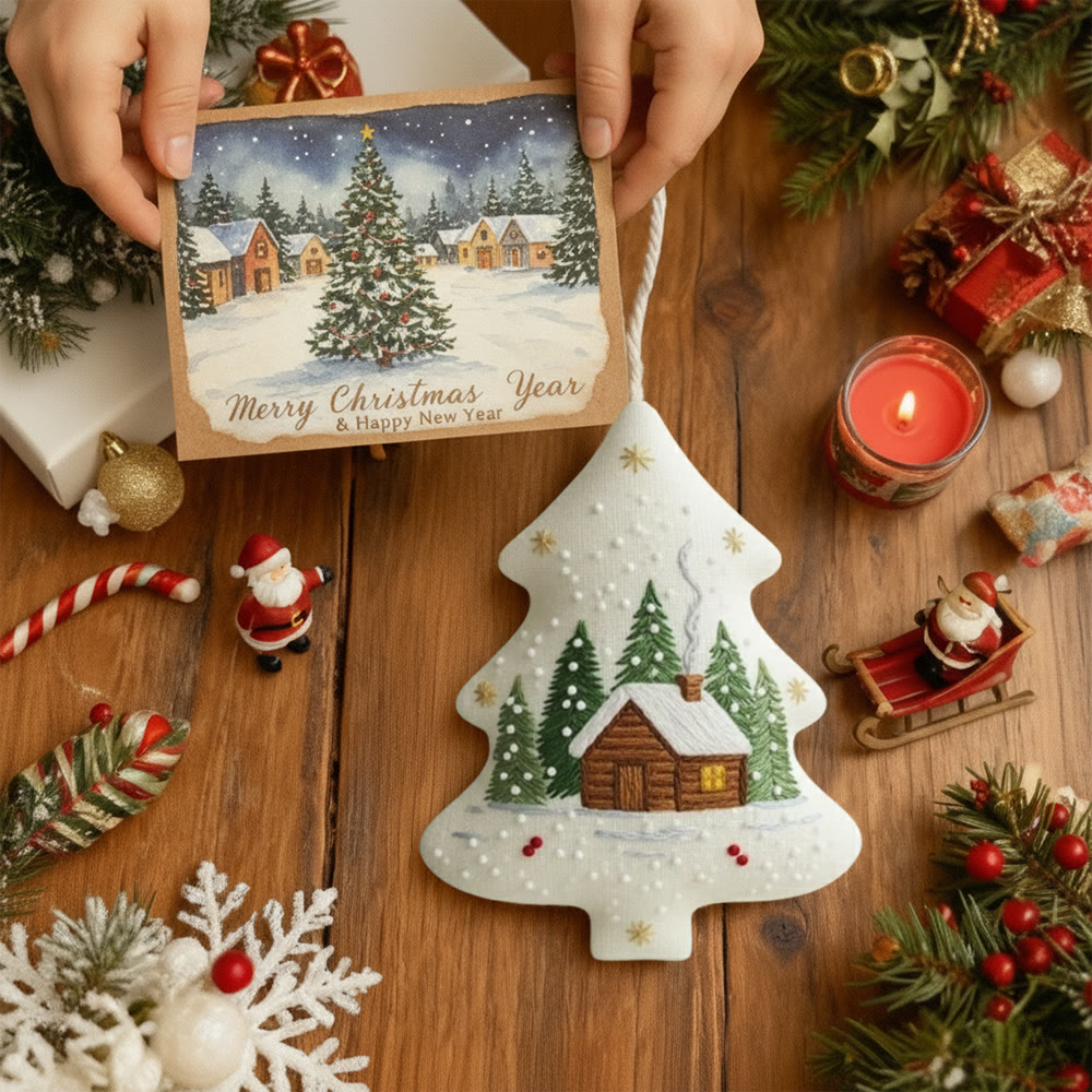 Rubbyoo Tree-shaped Embroidery Kit - Snowy Cabin Pines | Easy Starter Handiwork | Warm Holiday Decor - image 9
