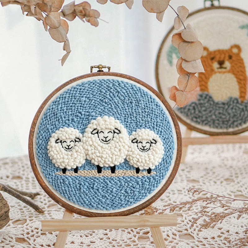 Happy Sheep  Punch Needle Kit - Lovely DIY Sewing Kit | Cozy Blue Wall Hanging Ornament - image 7