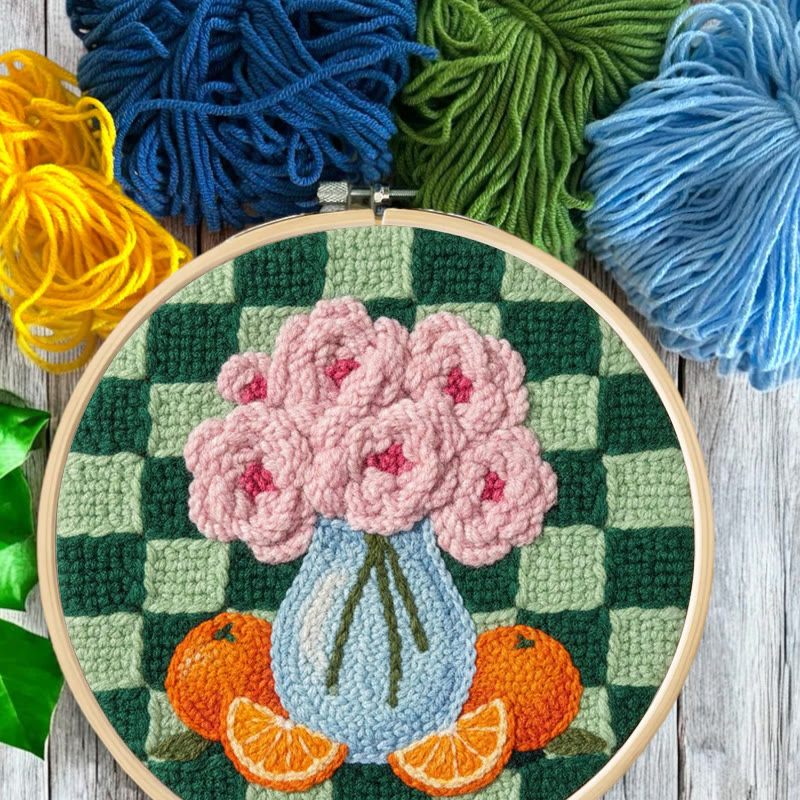 Blush Flower And Orange Checkerboard Punch Needle Kit – Exquisite Handmade Gift | Novice-Friendly DIY Project - image 11