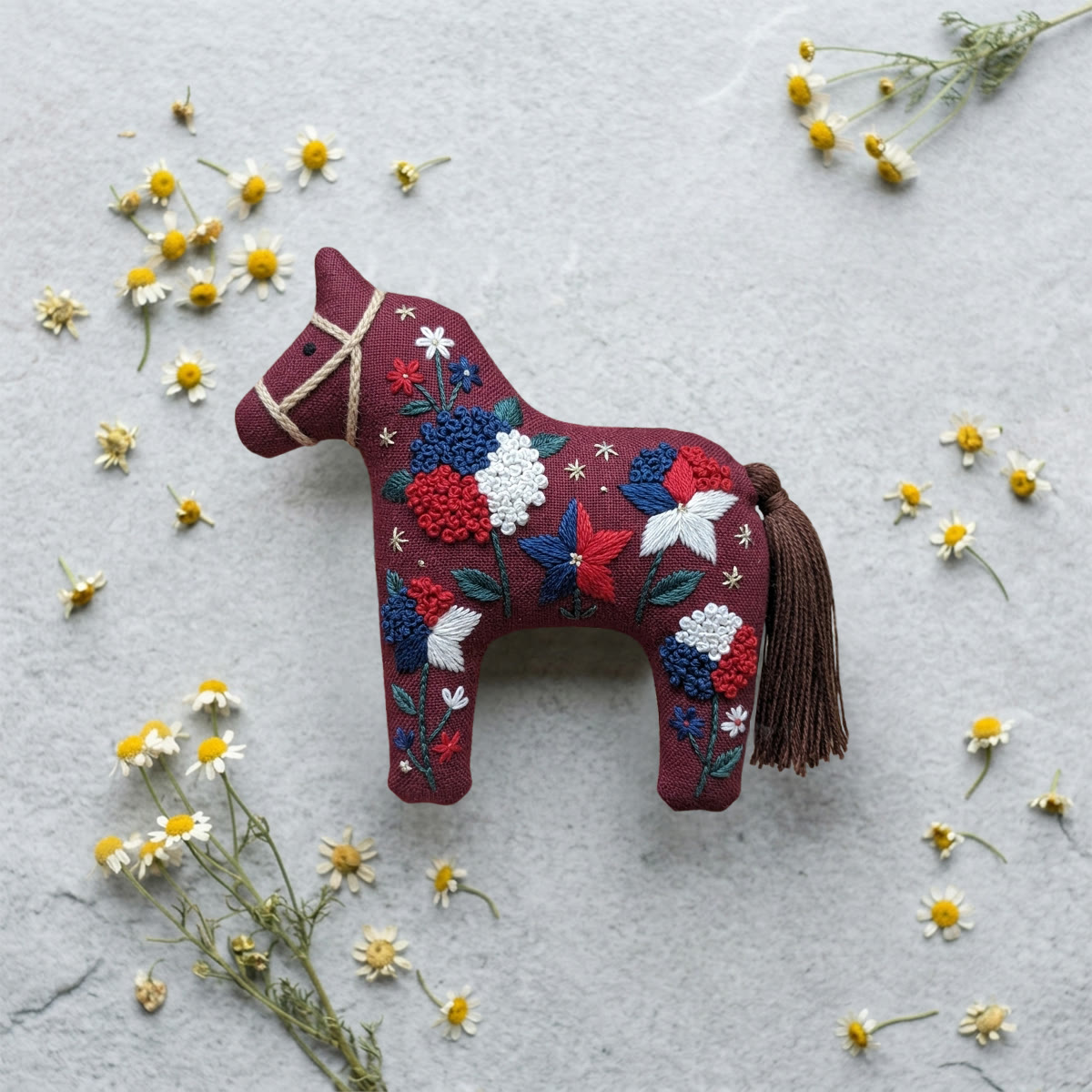 Rubbyoo Dala Horse Embroidery Kit - Burgundy Bloom | Artistic Textured Handicraft | Unique Festival Keepsake - image 6