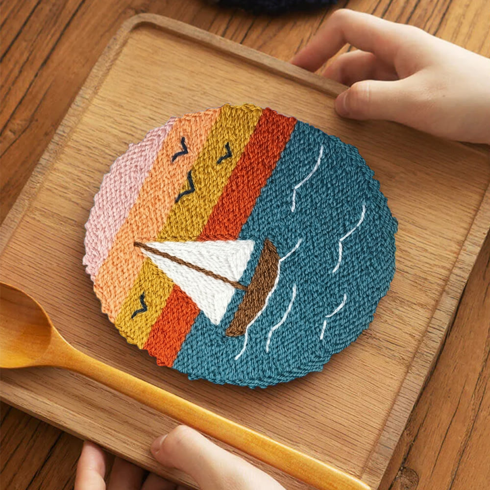 Sunset & Boat Punch Needle Kit - Beginner Friendly Craft Set | Ethereal Special Collection - image 7