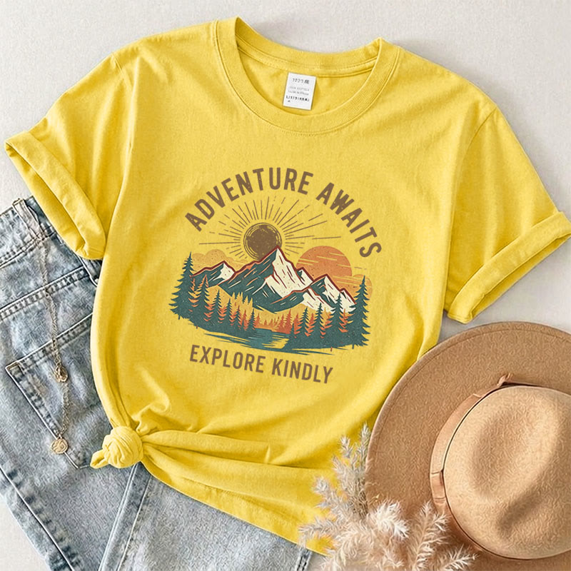 Rubbyoo Aoventure Awaits Graphic Tee - Hiking Camping Tee | Comfort Colors Shirt | Unisex Travel T-shirt - Yellow - 2XL - image 10