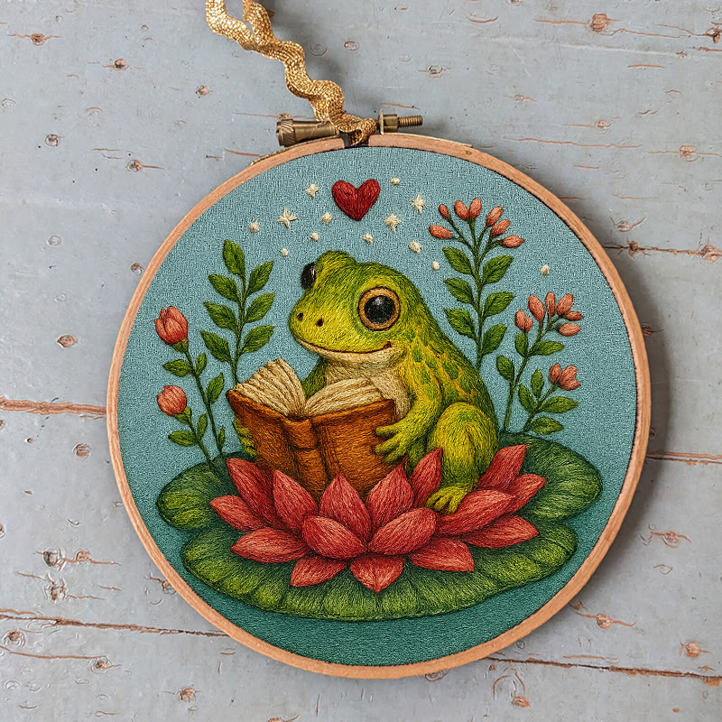 Rubbyoo Embroidery Kit - Reading Frog With Lotus | Creative Needle Artwork | Diy Handmade Gifts - image 7