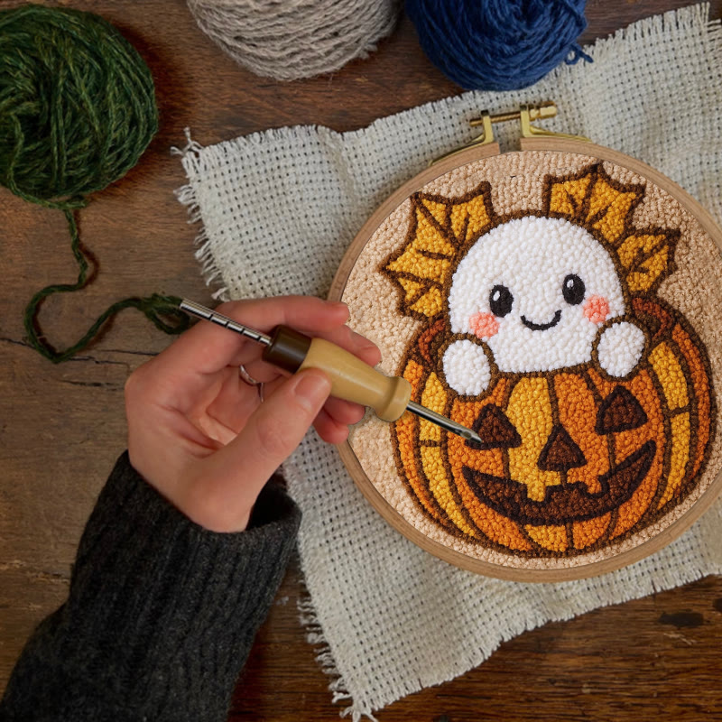 Pumpkin Ghost Punch Needle Kit - Adorable Halloween Craft | Diy Decorative Art - image 9