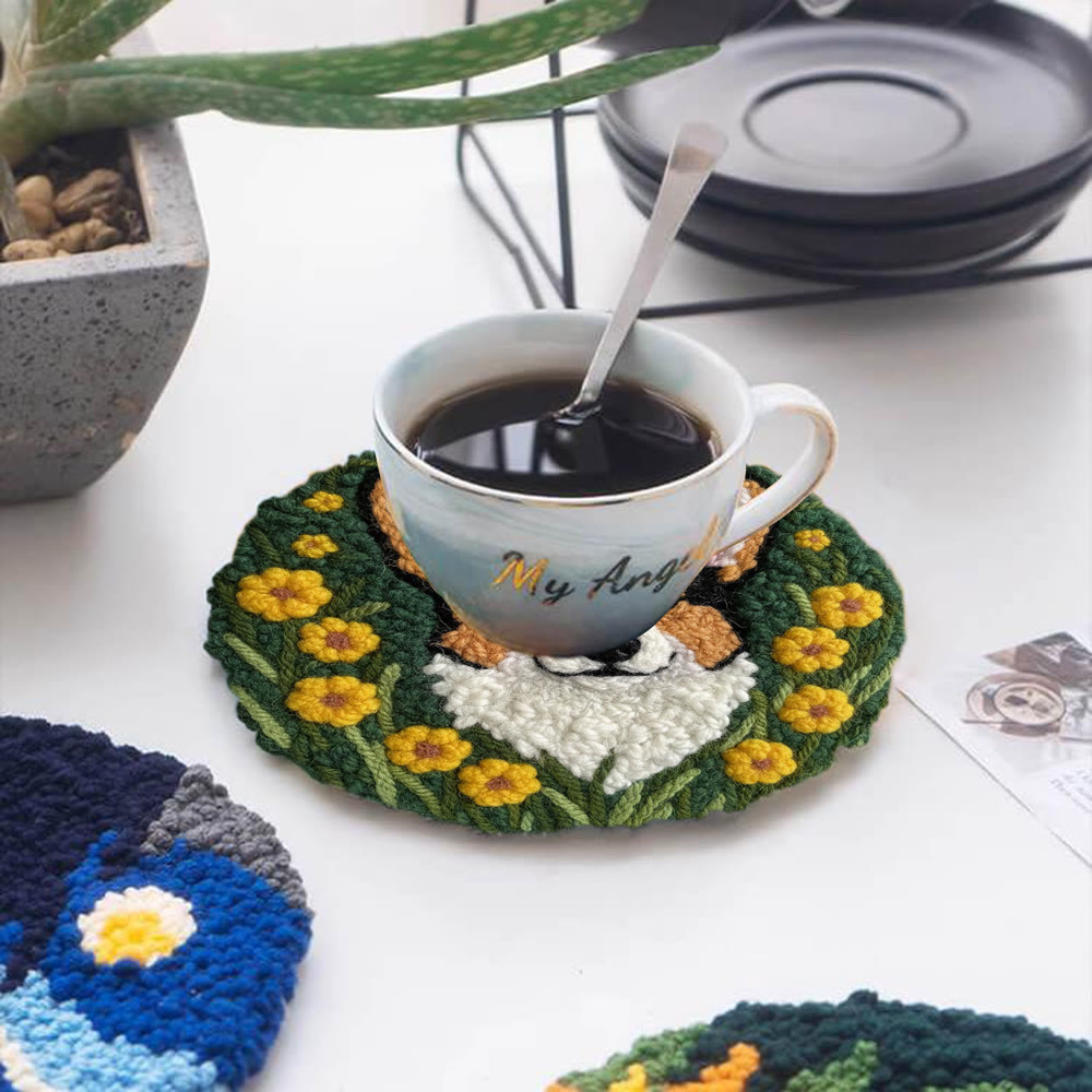 Lively Corgi In Yellow Floral Cluster Punch Needle Kit – Endearing Home Decor | Top Gifting Choice - image 5