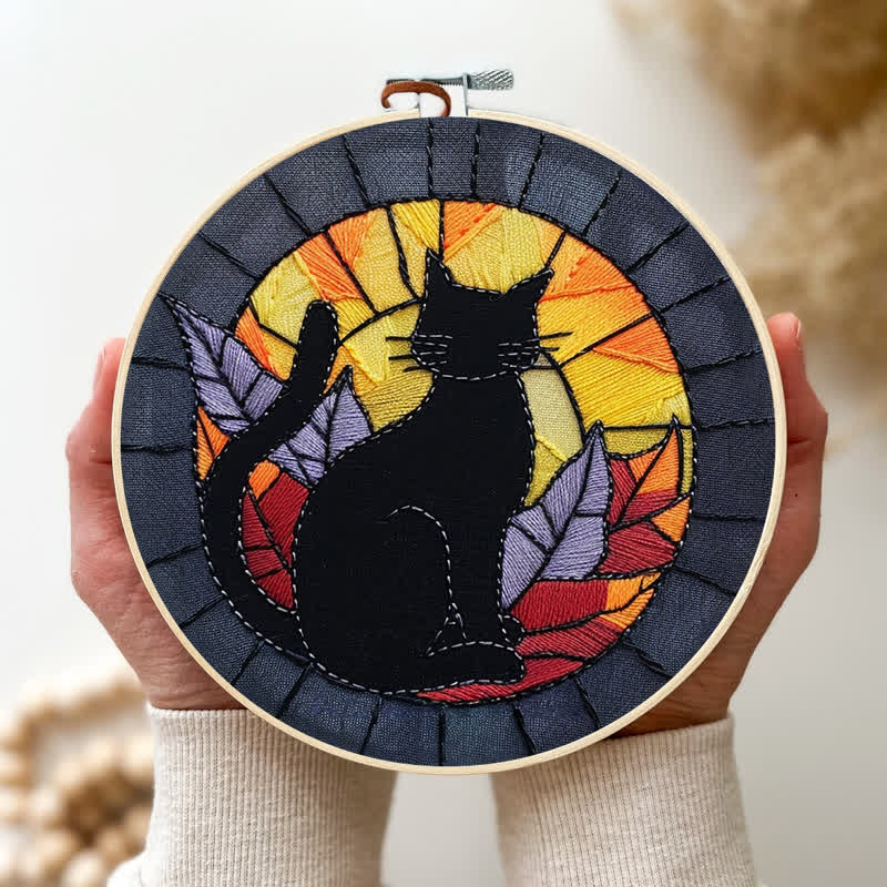 Rubbyoo Embroidery Kit - Halloween Black Cat Stained Glass - image 4