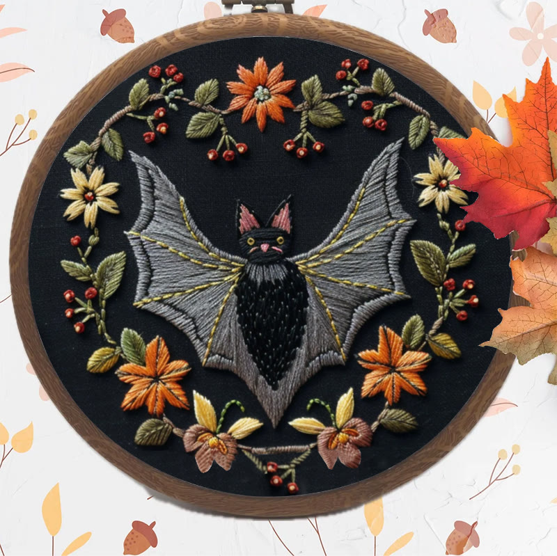 Rubbyoo Embroidery Kit - Halloween Floral Bats | Diy Halloween Crafts | Creative Wall Hanging - image 3