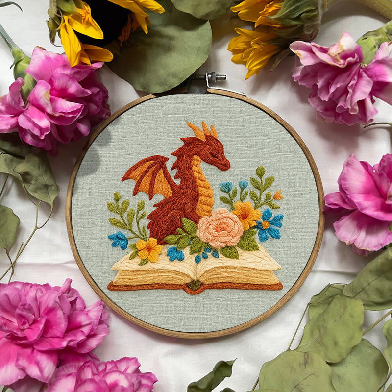 Rubbyoo Embroidery Kit - Dragon With Floral Books | Beginner Friendly Artwork | Unique Animal Collection  - image 5