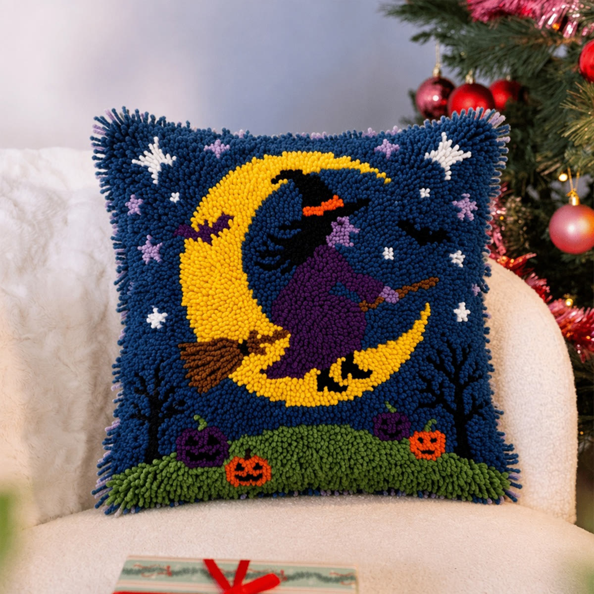 Rubbyoo Latch Hook Pillow Kit - Flying Witch | Cozy Cushion Art | Diy Halloween Room Decor - image 5