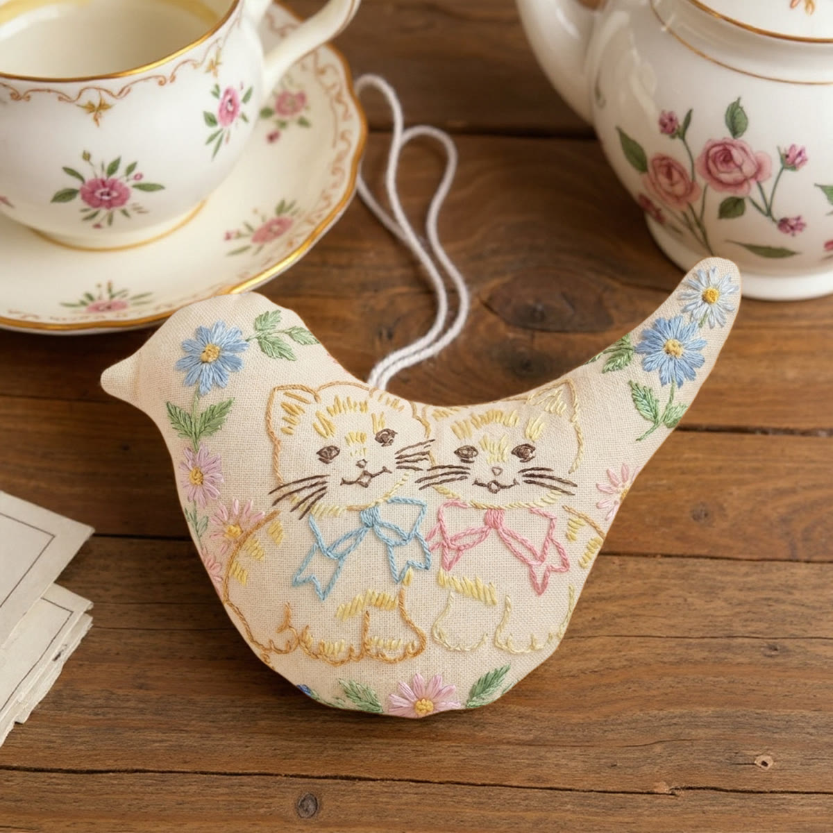 Rubbyoo Bird-shaped Embroidery Kit - Sweet Kittens With Bows | Best Friend Birthday Gift | Kawaii Nursery Wall Hanging - image 6