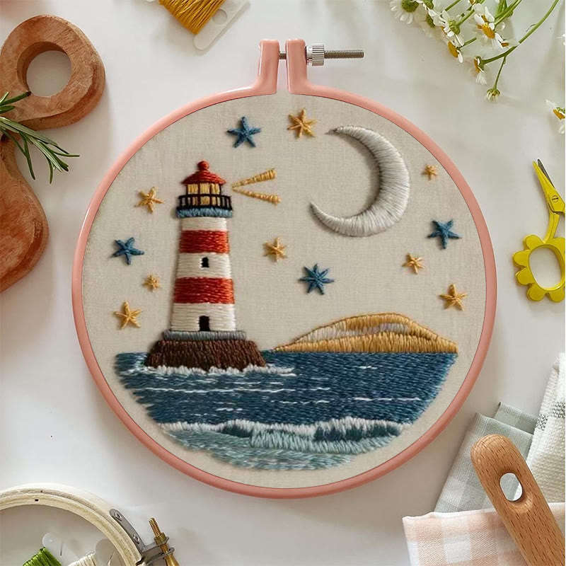Rubbyoo Embroidery Kit - Nightfall Lighthouse | Ocean-inspired Art | Home Display Piece - image 4