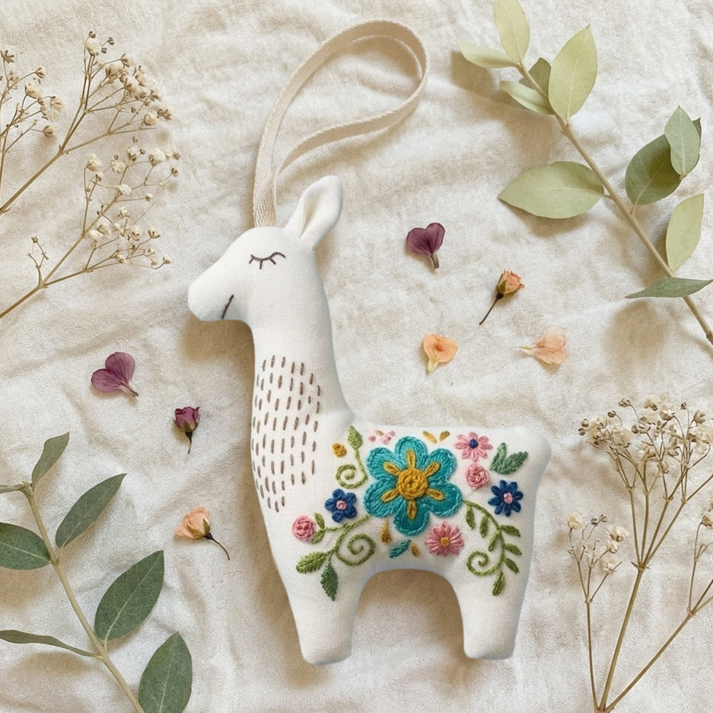 Rubbyoo Llama Embroidery Kit - Little Flower | Floral Handmade Art | Stuffed Alpaca Toy For Kid  - image 9