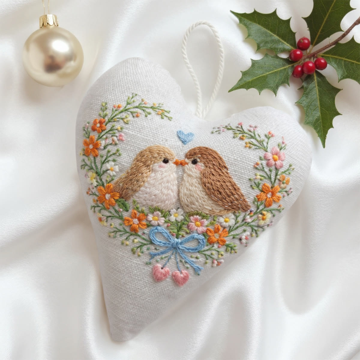 Rubbyoo Heart Embroidery Kit - Pair Birds Blue Heart Floral | Romantic Gifting | Novice-friendly Diy Stitch - image 3