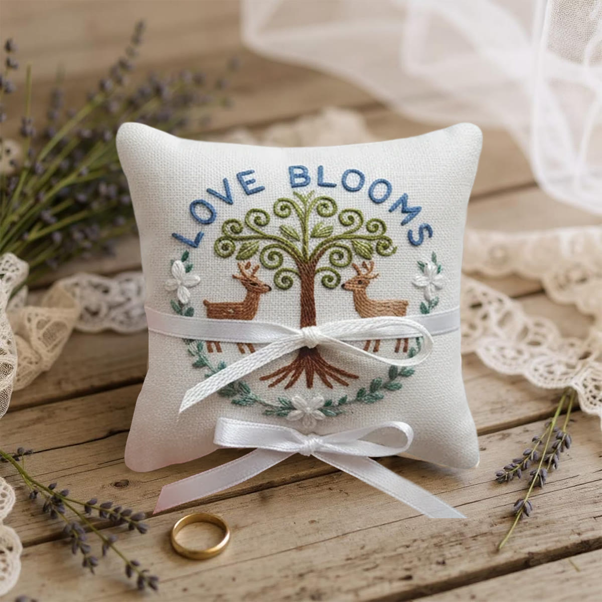 Rubbyoo Personalized Ring Bearer Pillow Embroidery Kit - Tree And Deer Emblem | Embroidered Gift Piece | Key Holiday Commemorations - image 9
