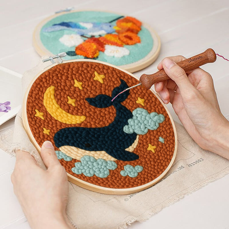 Moon And Whale Punch Needle Kit - Adorable Animal Craft | Diy Gifts For Friends - image 3