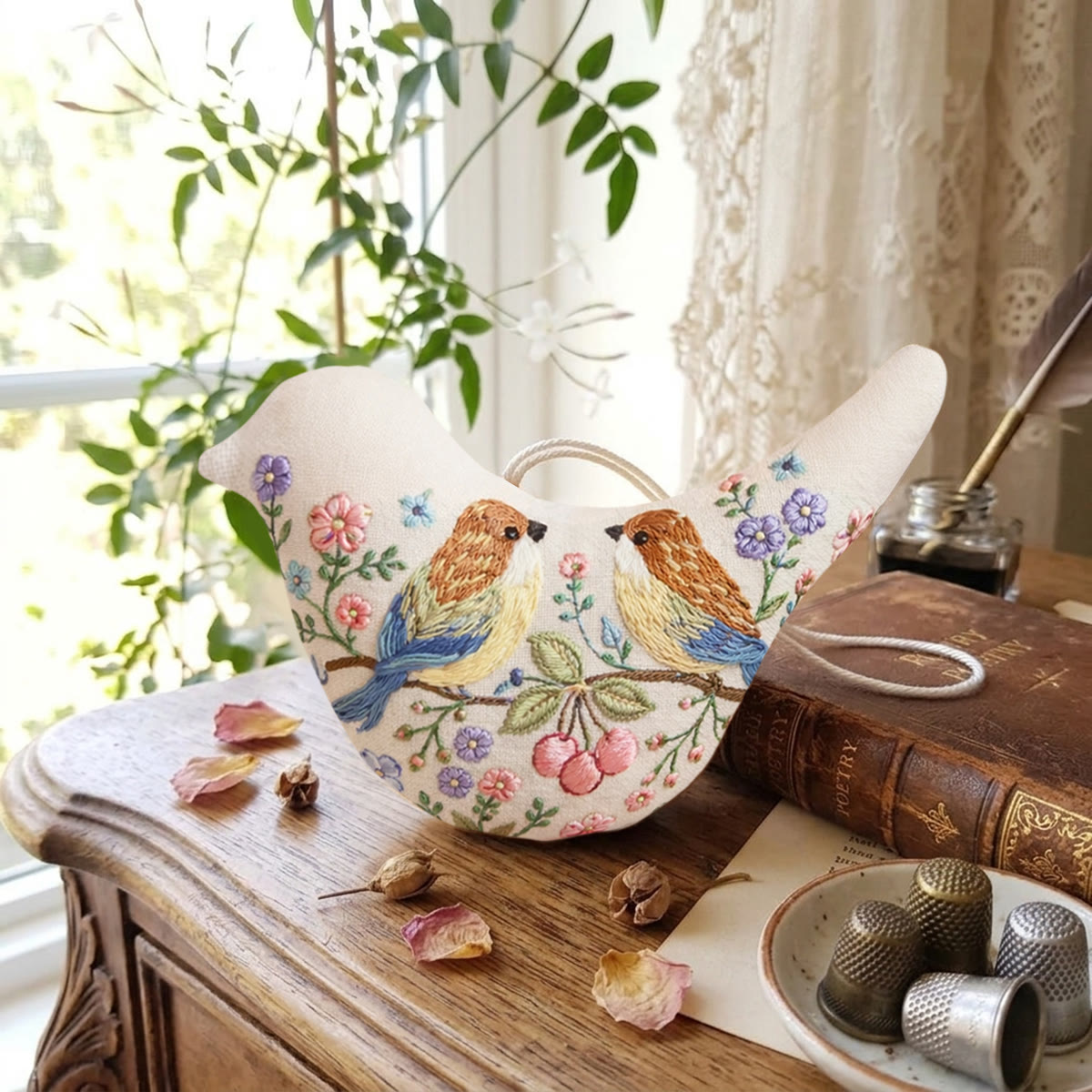 Rubbyoo Bird-shaped Embroidery Kit - Pair Of Birds With Berries | Unique Anniversary Gift For Her | Floral Home Decor - image 7