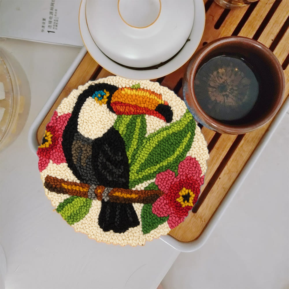 Toucan Bird Punch Needle Kit - Diy Animal Hoop Art | Nice Gifts For Bird Lovers  - 5 inch Coaster Kit - image 12