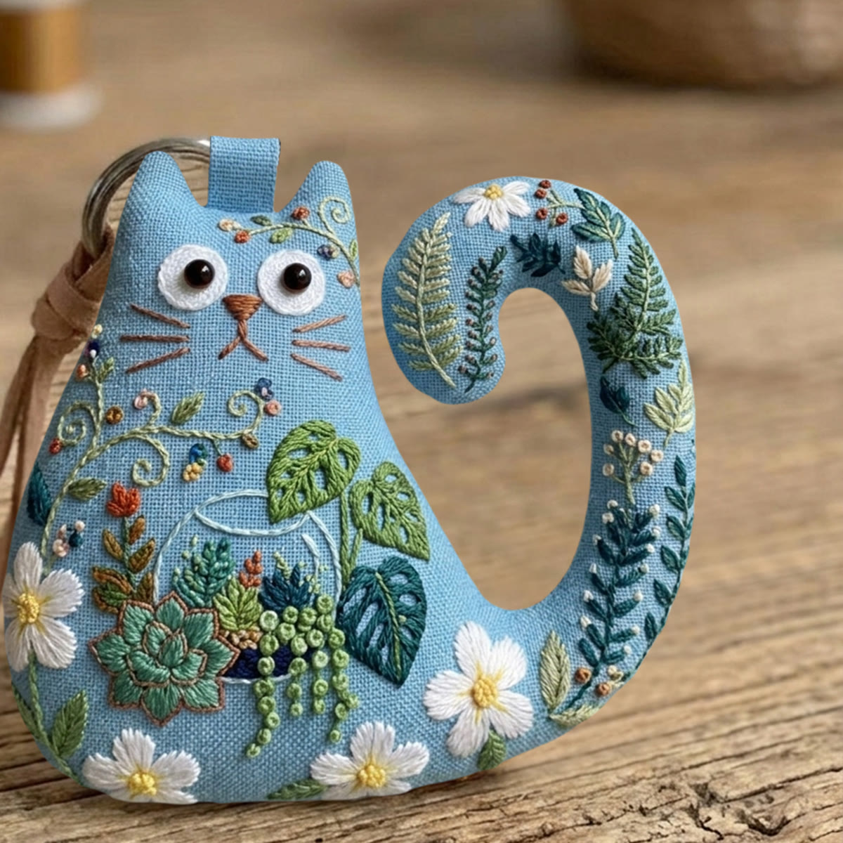 Rubbyoo Cat Embroidery Kit - Succulent Terrarium | Cute Handmade Craft | Floral Purse Charm - image 7