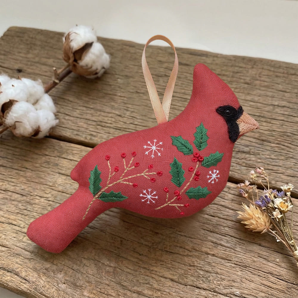 Rubbyoo Cardinal Embroidery Kit - Holly Berry | Holiday Stitch Artwork | Bird Lover Gift - image 3