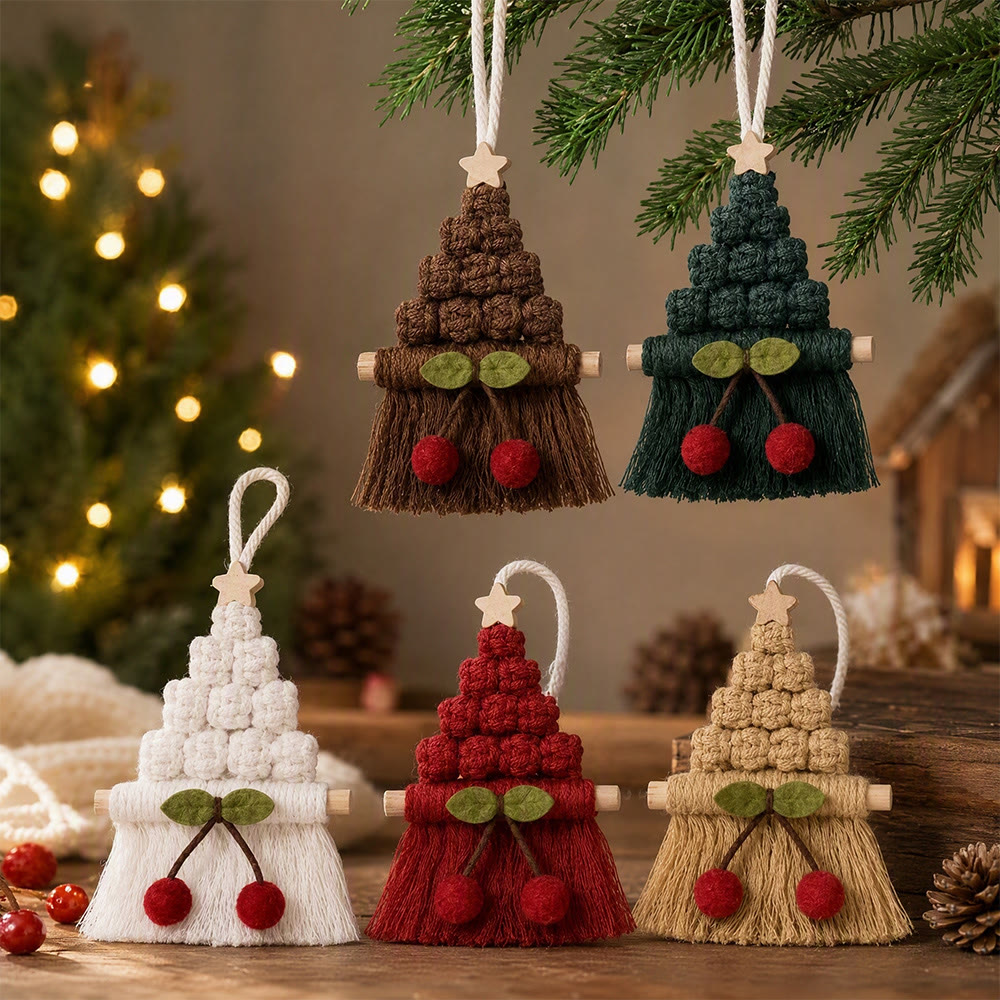 Rubbyoo Christmas Tree Cherry Wall Hanging - Festive Crochet Tassel Ornament | Handcrafted Rustic Holiday Decor  - image 1