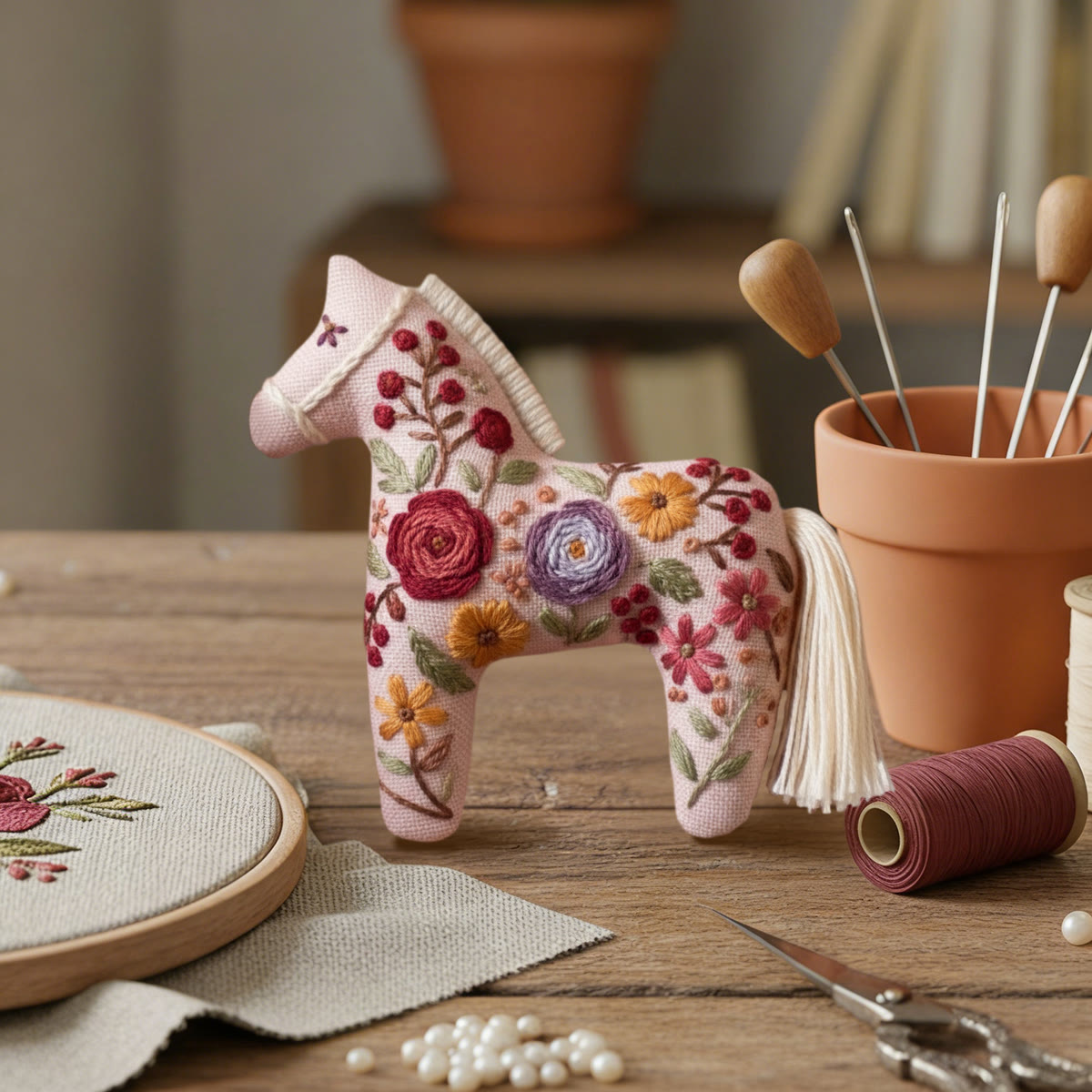 Rubbyoo Dala Horse Embroidery Kit - Rose | Sewing Handmade Gift | Pretty Pendant - image 5