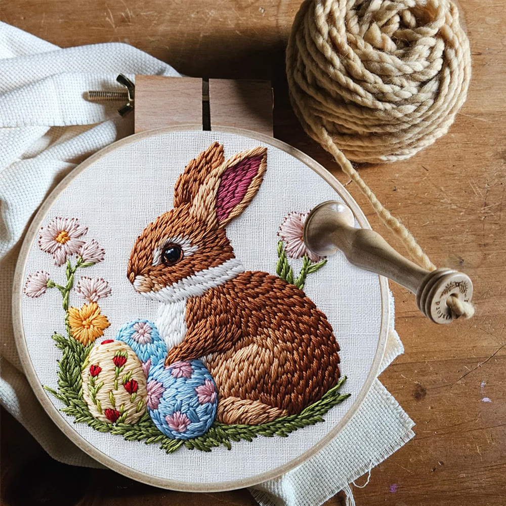 Brown Bunny With Floral Eggs Punch Needle Kit - Elegant Craft | Timeless Present - image 6