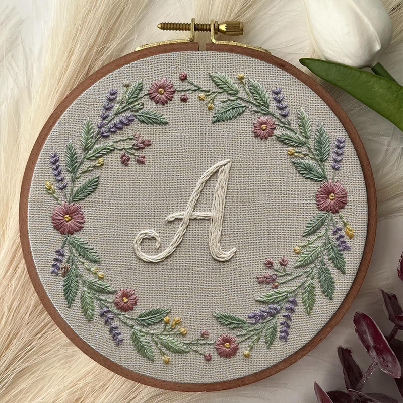 Rubbyoo Embroidery Kit - Alphabet Floral Wreath | 26 Letter Handmade Craft | Diy Wall Hanging Decoration - image 5